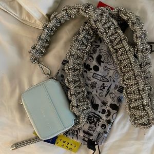 Kara mint card holder bag with diamond chain